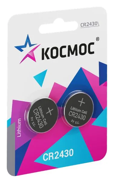 Элемент питания литиевый CR2430 2хBL (блист.2шт) КОСМОС KOCR2430BL2