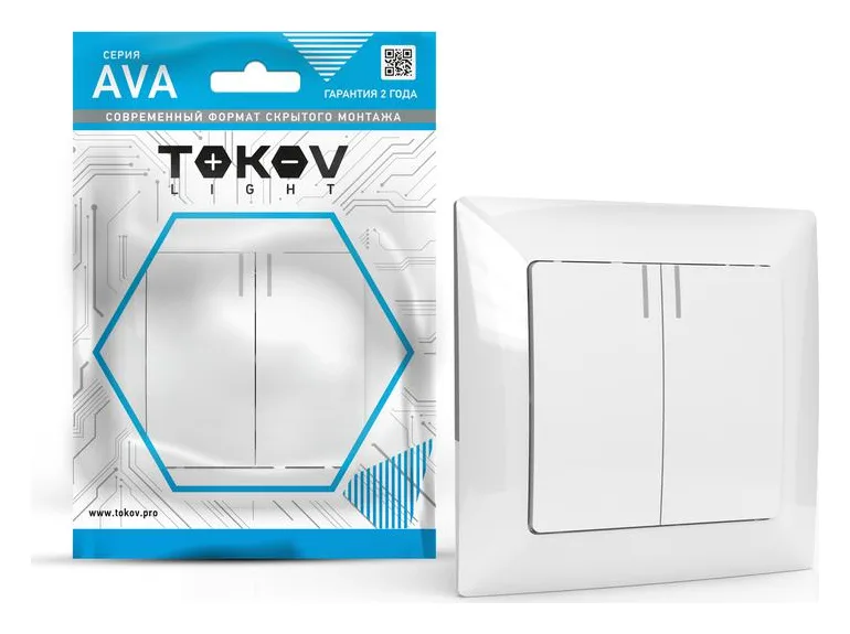 Выключатель 2-кл. СП AVA 10А IP20 с индикатором в сборе бел. TOKOV ELECTRIC TKL-AV-V2IF-C01