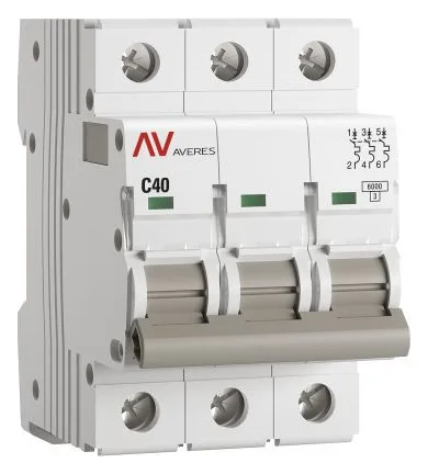 Выключатель автоматический модульный 3п C 40А 6кА AV-6 AVERES EKF mcb6-3-40C-av
