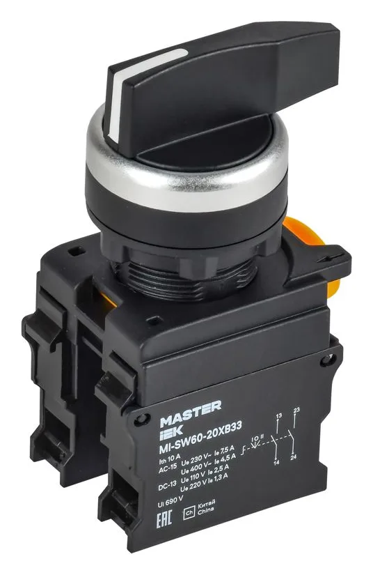 Переключатель 3 полож. 2НО возвратный длин. ручка MASTER IEK MI-SW60-20XB33-4-25-3-K02