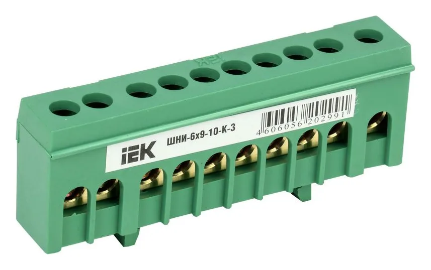 Шина PE "земля" в корп. изол. на DIN-рейку ШНИ-6х9-10-К-З IEK YNN10-69-10KD-K06