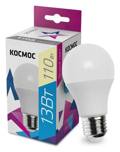 Лампа светодиодная A60 13Вт 3000К E27 220В КОСМОС LkecLED13wA60E2730