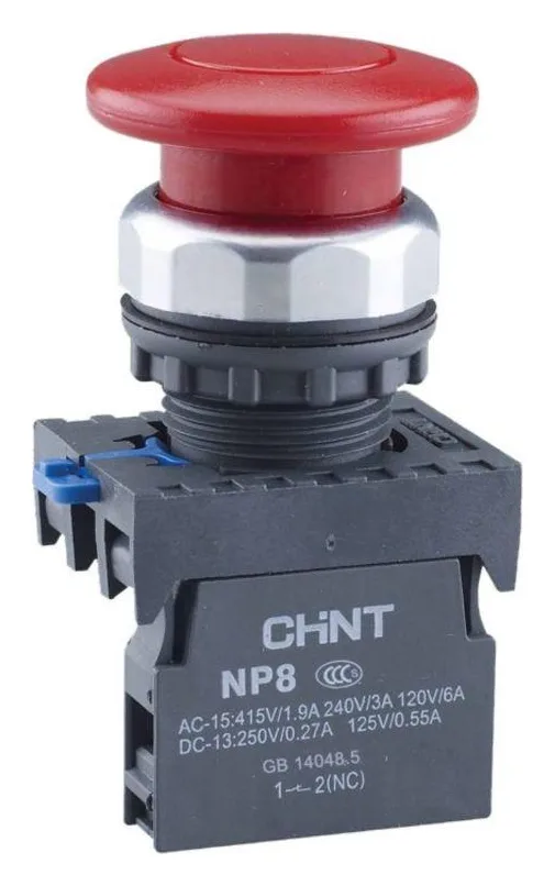 Кнопка "Грибок" NP8-11M/14 d40мм 1НО+1НЗ IP65 с самовозвратом красн. (R) CHINT 667265