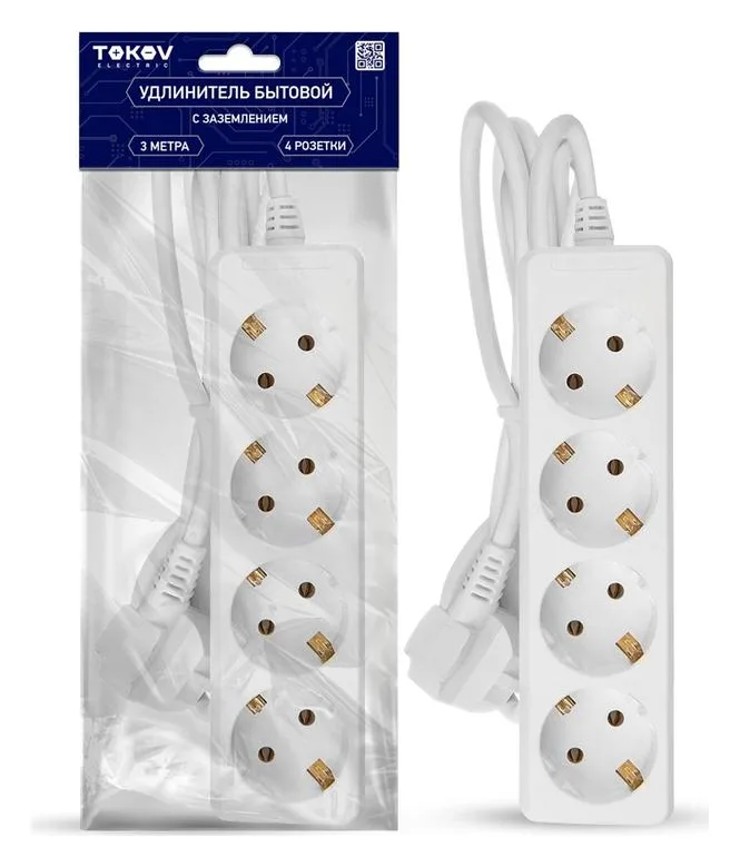 Удлинитель 4х3м с заземл. 16А 3х1 TOKOV ELECTRIC TKE-C01-BU4-3-1-Z