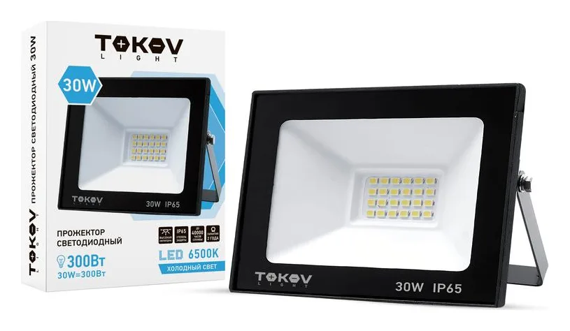 Прожектор светодиодный 30Вт 1700лм 6500К IP65 черн. (TKL) TOKOV ELECTRIC TKL-FL/LED-30-6.5K-IP65