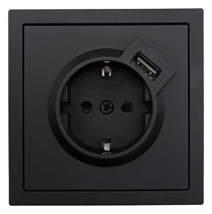 Розетка 1-м СП ZIMA IP20 + USB с заземл. механизм черн. бархат LEZARD 704-4288-181