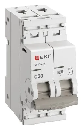 Выключатель автоматический 2п C 20А 4.5кА ВА 47-63N PROxima EKF M634220C