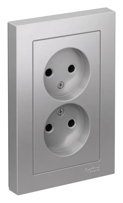 Розетка 2-м СП AtlasDesign 16А IP20 без заземл. в сборе алюм. SE ATN000320