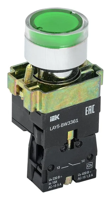 Кнопка LAY5-BW3361 1НО с подсветкой зел. KARAT IEK BBT50-BW-K06
