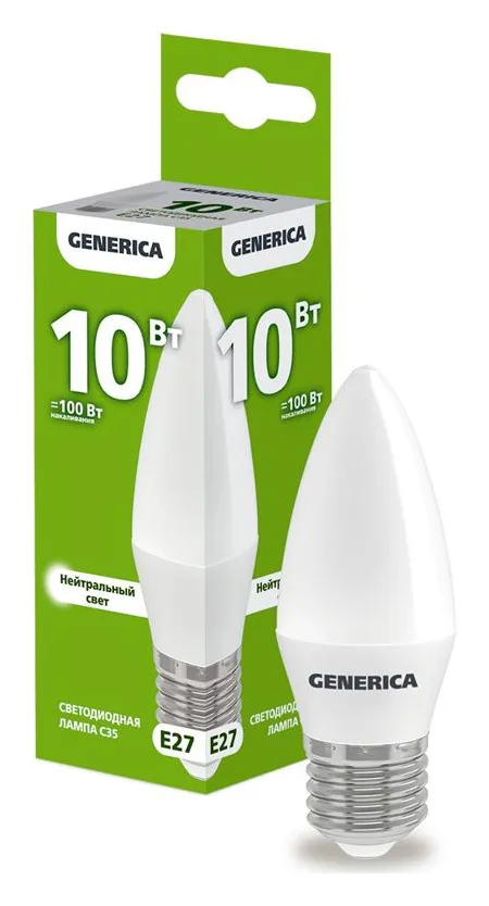Лампа светодиодная C35 10Вт свеча 4000К E27 230В GENERICA LL-C35-10-230-40-E27-G