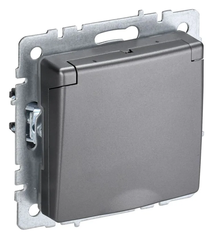 Розетка BRITE РСбш10-3-БрС 16А IP20 с заземл. защ. шторки с крышкой механизм сталь IEK BR-R16-16-K46