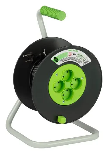 Удлинитель на пластик. катушке 4х15м без заземл. 6А IP20 GREEN LINE KAT-2x0.75-15m ПВС 2х0.75 Эра Б0065052