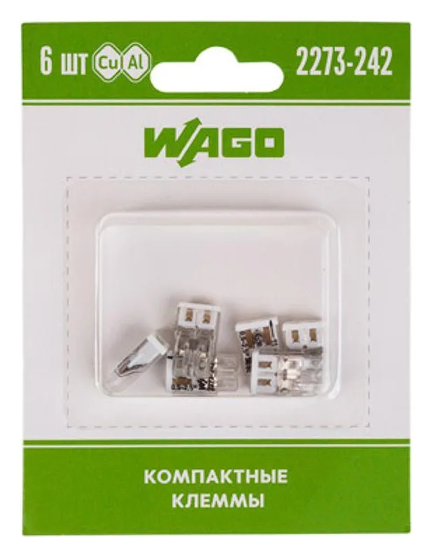 Клемма 2-х проводная для распред. коробки (с контактн. пастой "Alu-Plus") 2273-242 (уп.6шт) WAGO 07-5141-06