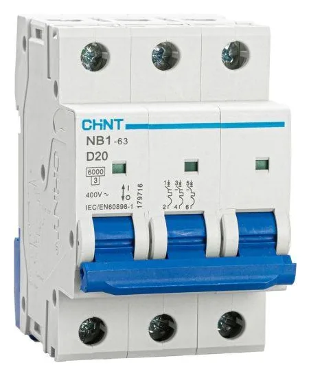 Выключатель автоматический модульный 3п D 20А 6кА NB1-63 (R) CHINT 179716