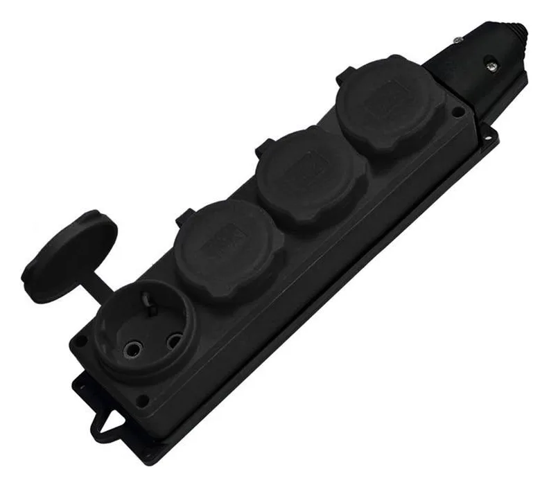 Колодка удлинителя 4-м Компакт 1ф с загл IP44 16А каучук черн. UNIVersal 602231