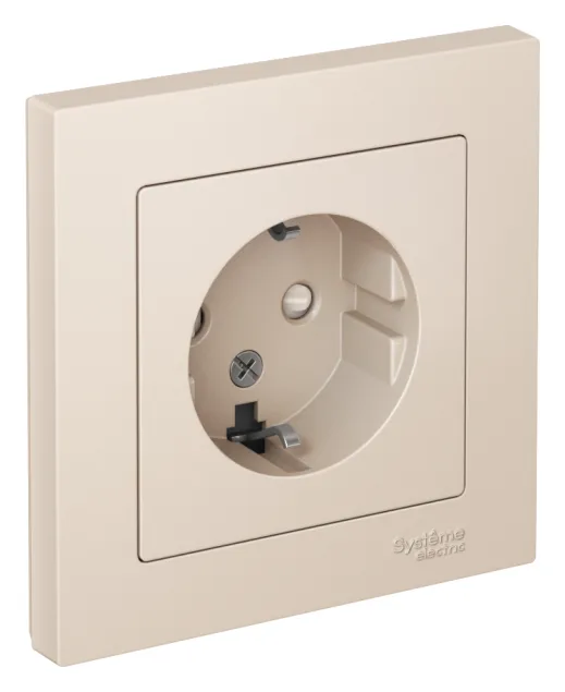 Розетка 1-м СП AtlasDesign 16А IP20 с заземл. защ. шторки в сборе беж. SE ATN000244