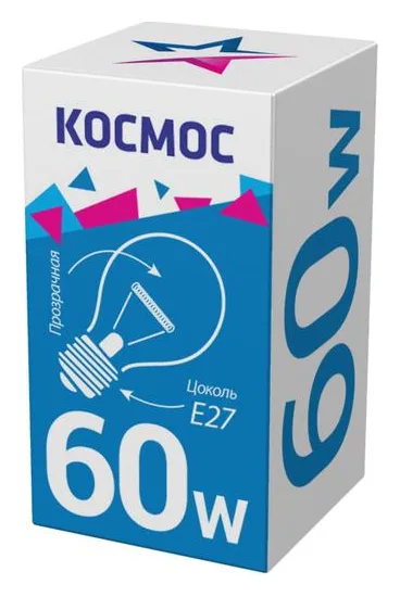 Лампа накаливания 60Вт A50/A55 прозрачная E27 230В КОСМОС LKsmSt55CL60E27v2
