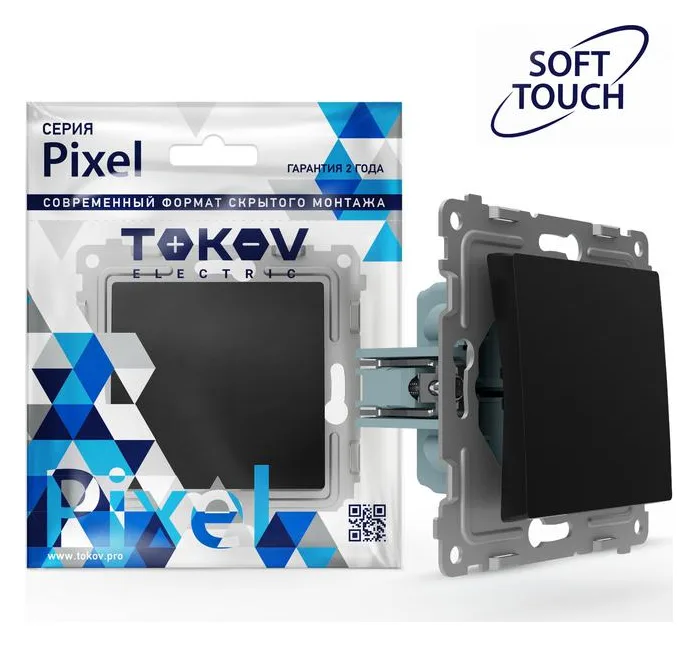 Переключатель 1-кл. СП Pixel IP44 механизм карбон TOKOV ELECTRIC TKE-PX-P1-C14-IP44
