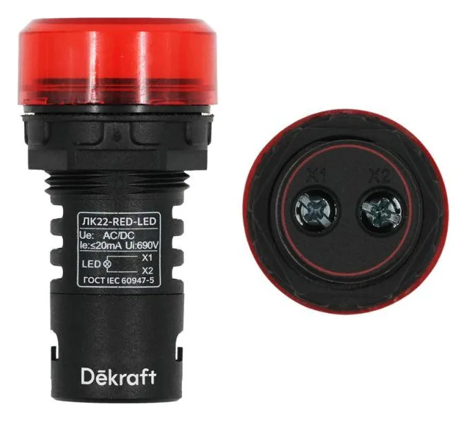 Лампа коммутационная ADDS ЛК-22 d22мм 220В AC/DC красн. LED DEKraft 25119DEK