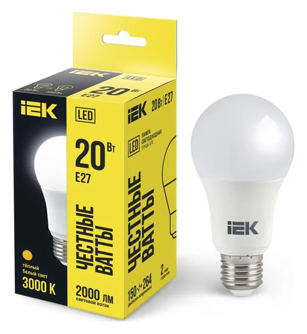 Лампа светодиодная A70 20Вт грушевидная 3000К тепл. бел. E27 230В IEK LLE-A60-20-230-30-E27