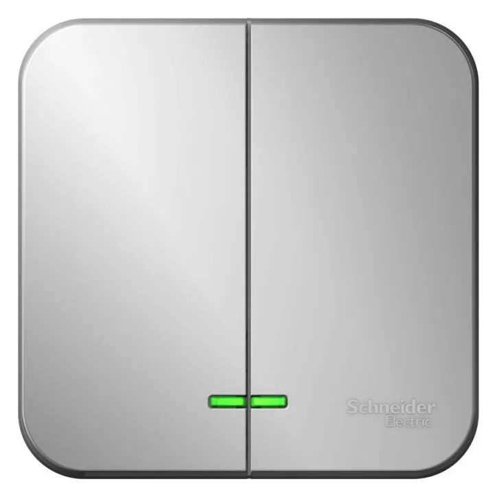 Выключатель 2-кл. ОП Blanca 10А IP20 (сх. 5) 250В с подсветкой с изолир. пластиной алюм. SE BLNVA105113