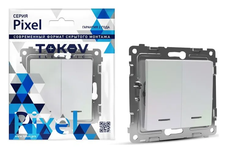 Выключатель 2-кл. СП Pixel 10А IP20 с индикатором механизм перламутр. TOKOV ELECTRIC TKE-PX-V2I-C04