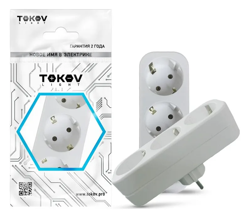 Разветвитель 3-м с заземл. 16А 250В IP20 полипропилен бел. TOKOV ELECTRIC TKL-S3Z-C01
