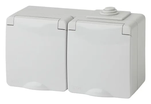 Розетка 2-м ОП Эра Эксперт 11-2603-03 16А IP65 горизонт. 250В 2х2P+E сер. Эра Б0035991