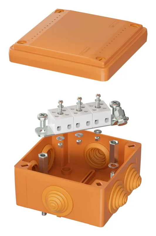 Коробка ответвительная FS 100х100х50мм IP55 5п 450В 10А 6кв.мм с кабельными вводами и клеммниками пластик. DKC FSB11506