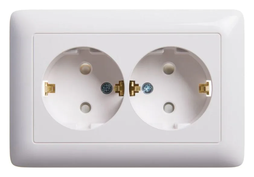 Розетка 2-м СП Хит 16А IP20 с заземл. защ. шторки бел. SE RS16-231-B