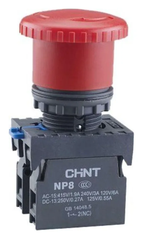 Кнопка управления "Грибок" NP8-11ZS/14 d40мм 1НО+1НЗ IP65 с фиксацией красн. (R) CHINT 667129