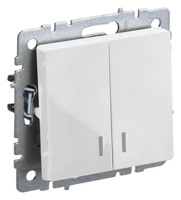 Выключатель 2-кл. СП BRITE ВС10-2-1-БрБ 10А с индик. механизм бел. IEK BR-V20-1-10-K01