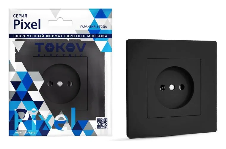 Розетка 1-м СП Pixel 16А IP20 без заземл. в сборе карбон TOKOV ELECTRIC TKE-PX-R1F-C14