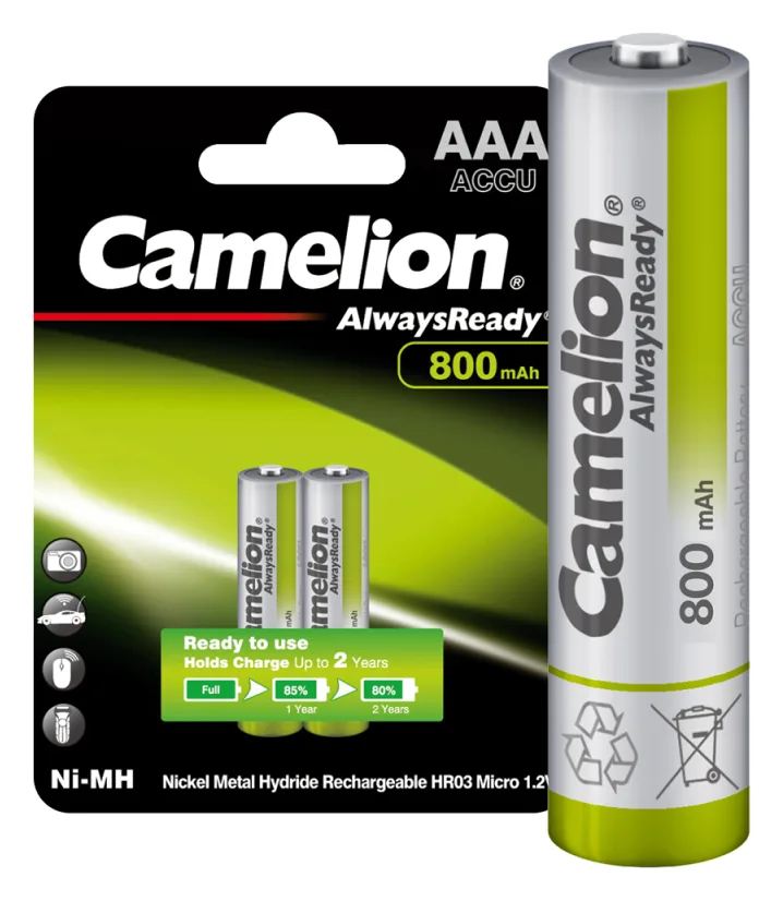 Аккумулятор AAA/HR03 1.2В 800мА.ч Ni-MH Always Ready NH-AAA800ARBP2 BL-2 металлик (блист.2шт) Camelion 7965