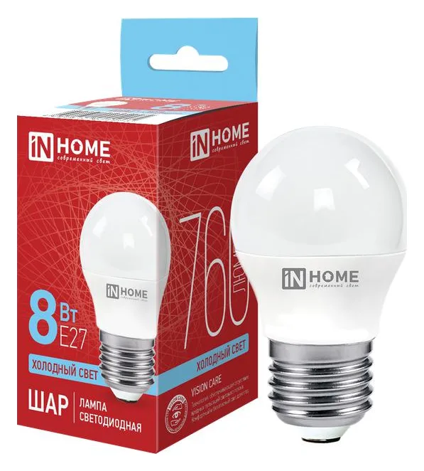 Лампа светодиодная LED-ШАР-VC 8Вт шар 6500К холод. бел. E27 760лм 230В IN HOME 4690612024905