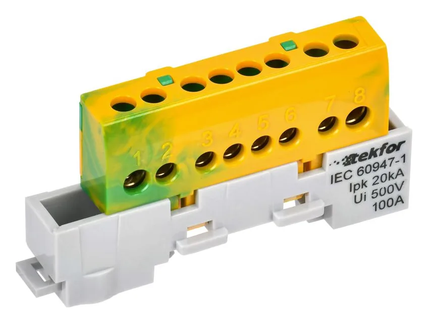 Шина PE "земля" изол. на универс. держ. 6х9-8-ЖЗ TEKFOR IEK TF-NN10-08-KL-K52