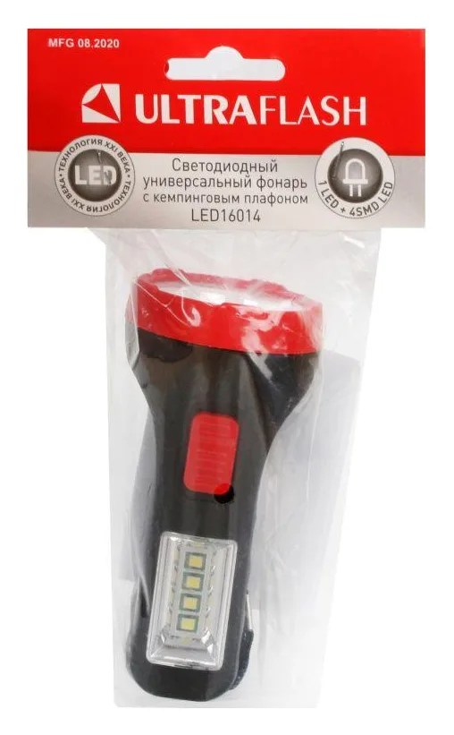 Фонарь LED16014 1 + 4SMD LED 2 реж. 1XR6 пласт блист-пакет Ultraflash 14253
