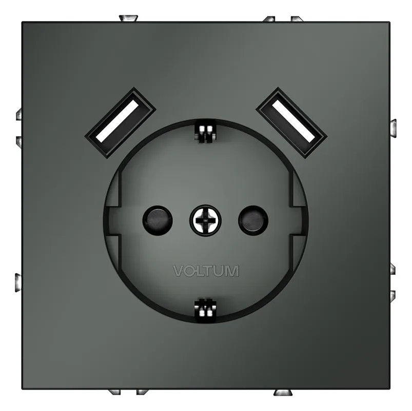 Розетка 1-м СП S70 16А с USB A+A с заземл. защ. шторки механизм титан Voltum VLS040406