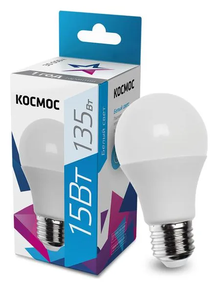 Лампа светодиодная A60 15Вт 4500К E27 220В КОСМОС LkecLED15wA60E2745