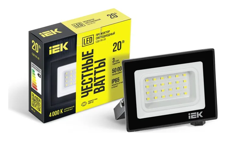 Прожектор светодиодный СДО 06-20 4000К IP65 черн. IEK LPDO601-20-40-K02