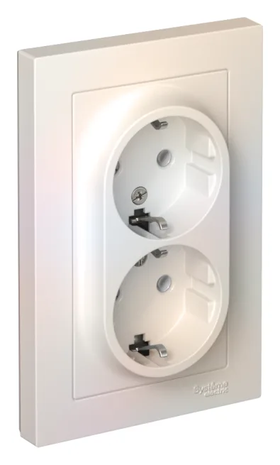 Розетка 2-м СП AtlasDesign 16А IP20 с заземл. в сборе жемчуж. SE ATN000424