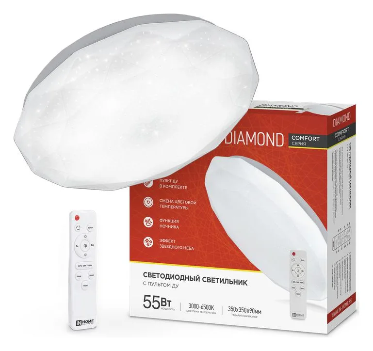 Светильник светодиодный COMFORT DIAMOND 55Вт 3000-6500К 4400лм 230В 330х80мм с пультом ДУ IN HOME 4690612035048