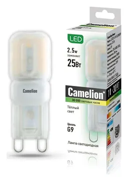 Лампа светодиодная LED2.5-G9-SL/830/G9 2.5Вт капсульная 3000К тепл. бел. G9 200лм 220-240В Camelion 12023