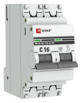 Выключатель автоматический модульный 2п C 16А 4.5кА ВА 47-63 PROxima EKF mcb4763-2-16C-pro