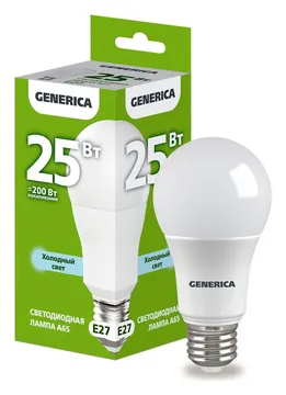 Лампа светодиодная A65 25Вт грушевидная 6500К E27 230В GENERICA LL-A65-25-230-65-E27-G
