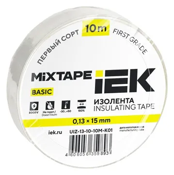 Изолента ПВХ 0.13х15мм (рул.10м) бел. IEK UIZ-13-10-10M-K01