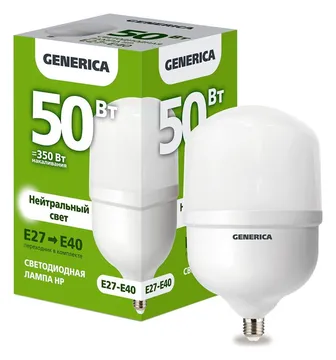 Лампа светодиодная HP 50Вт 4000К E27-E40 230В GENERICA LL-HP-50-230-40-E27-E40-G