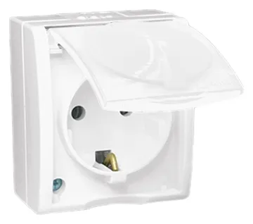 Розетка 1-м ОП Simon15 16А IP54 250В с заземл. с крышкой винт. клеммы бел. Simon 1594445-030