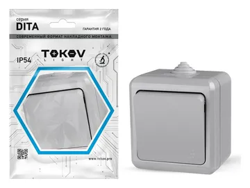 Выключатель 1-кл. ОП Dita IP54 10А 250В сер. TOKOV ELECTRIC TKL-DT-V1-C06-IP54