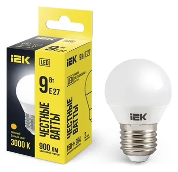 Лампа светодиодная G45 9Вт шар 3000К E27 230В IEK LLE-G45-9-230-30-E27